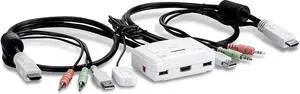 TRENDnet 2-Port HDMI KVM Switch, Control 2 Computers with One Set of Console Controls, Full HD 1080P, HDMI and 3.5 mm Analog Audio, Monitor Switch, Windows and Mac KVM Switch Software, White, TK-215I