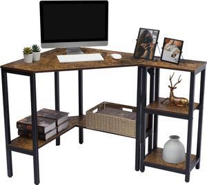 LAVIEVERT Corner Desk, Triangle Computer Desk with Storage Shelves, Laptop PC Table Writing Study Table Workstation for Home & Office - Rustic Brown