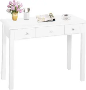 Home Office Small Writing Desk with Drawers Bedroom, Study Table for Adults/Student, Vanity Makeup Dressing Table Save Se Gifts White (White)