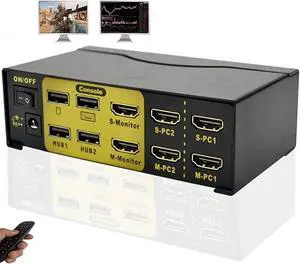 Dual Monitor KVM Switch HDMI 2 Port,USB Kvm Switch for 2 Computers Share 2 Monitors with USB 2.0 Hub,4K@60Hz,No Power,Dual Display Kvm for Dual Port Video Screen,PC Mouse Keyboard Switching