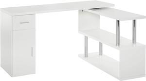 HOMCOM Rotating Computer Desk, 55" L-Shaped Desk, Corner Desk with Storage Shelves, Cabinet and Drawer for Home Office, White