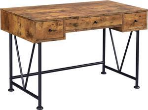 Coaster Home Furnishings Analiese Rustic 47-Inch 3-Drawer Home Office Computer Writing Desk Study Table with Storage Engineered Eco-Friendly Wood Look Laminate Sturdy Steel Rustic Nutmeg 801541