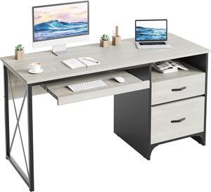 Desk with Drawers, 55 inch Industrial Computer Desk with Storage, Wood Teacher Desk with Keyboard Tray & File Drawer for Home Office, Light Gray Oak
