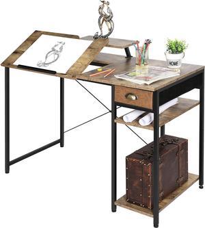 X-cosrack Computer Desk with Storage Shelves Drawer, 43 Home Office Desk with Monitor Stand, Adjustable & Tiltable Draft Drawing Table Writing Study Workstation for Home Office Artist