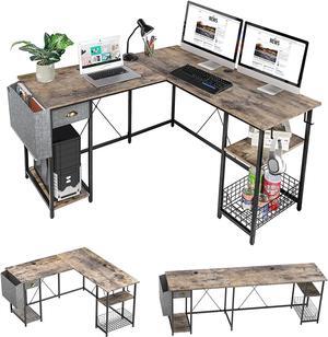 X-cosrack 2 Person Desk Large L-Shaped Computer Desk with Storage Shelves Drawer, Home Office Writing Corner Desk, Long Desk PC Laptop Workstation with Hooks Storage Bag Cable Hole