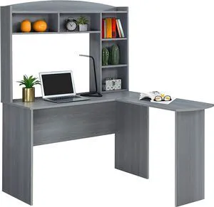 Techni Mobili Modern L-Shaped Desk with Hutch, Grey Techni Mobili Modern L-Shaped Desk with Hutch, Grey