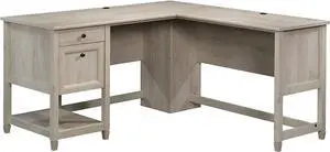 Sauder Edge Water L-Shaped Corner Desk with Storage Drawers and Open Shelf, in Chalked Chestnut