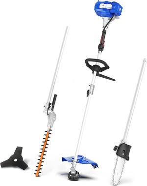 WILD BADGER POWER 26cc Weed Eater/Wacker Gas Powered, String Trimmer/Edger, Pole Saw, Hedge Trimmer and Brush Cutter Blade, 4-in-1 Multi Yard Care Tools, Rubber Handle & Shoulder Strap Included