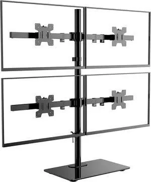 WALI Freestanding Quad Monitor Mount for 17-27 Inch Screens, Fully Adjustable 4 Monitor Stand with Swivel, Tilt, Rotation, Glass Base, Max Load 22 lbs per Arm (GMF004), Black