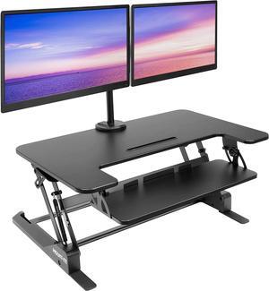 Standing Desk Converter with Bonus Dual Monitor Mount Included - Height Adjustable Stand Up Desk - Wide 36 Inch Sit Stand Workstation with Gas Spring Lift Black (MI-7934)