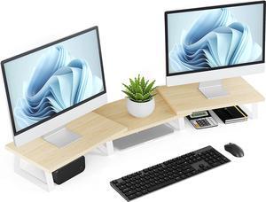 Dual Monitor Stand Riser - Computer/Laptop Stand  Wood Desk Shelf Monitor Stand With Adjustable Length And Angle Desktop Organizer (Oak)