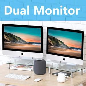 FITUEYES Dual Computer Monitor Riser Stand with Height Adjustable Leg, Clear Desktop Stand for Laptop PC Printer Xbox TV Screen/Pet Dining Table, 2 Pack DT103803GC