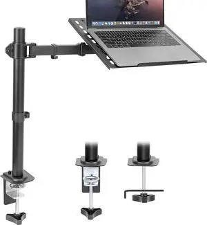 Mount-It! Laptop Desk Mount, Fully Adjustable Ergonomic Laptop Arm with Vented Tray, Cable Management, Clamp and Grommet Base, Fits Laptops up to 17 Inches, Black