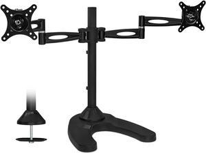 Mount-It! Free Standing Dual Monitor Stand | Double Arm Desk Mount Fits Two x 21 24 27 Inch Computer Screens | 2 Heavy Duty Full Motion Adjustable Arms | VESA 75 100 Compatible | Grommet Base Included
