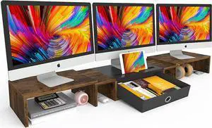 WESTREE Triple Dual Monitor Stand Riser with Drawer,Extra Large Adjustable for 2~3 Monitors,Solt for Phone & Tablet, Desktop Organizer Stand for Computer,Laptop,Printer,TV WESTREE Triple Dual Monitor Stand Riser with Drawer,Extra Large Adjustable for 2~3 Monitors,Solt for Phone & Tablet, Desktop Organizer Stand for Computer,Laptop,Printer,TV