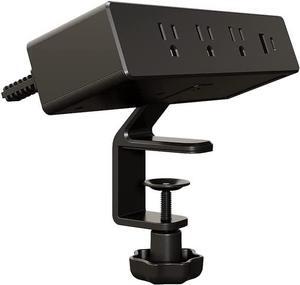 Vari Power Hub - Black Multiple Outlet Power Charging Station with Desk Mount - 5 AC outlets, 2 USB Ports, 12" Cord - Fast Charging for Work or Home Office - Easy to Install with No Tools Needed