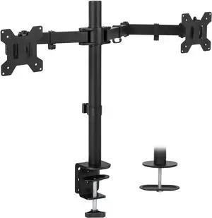 Mount-It! Dual Monitor Mount | Double Monitor Desk Stand | Two Heavy Duty Full Motion Adjustable Arms Fit 2 Computer Screens 17 19 20 21 22 24 27 Inch | VESA 75 100 | C-Clamp and Grommet Base