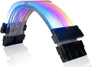 AsiaHorse 24 Pin ATX Addressable RGB Power Extension Cable, 18AWG RGB PC Cables Motherboard PSU Extension Cable for Motherboard Connector, Support 5V 3Pin Synchronized
