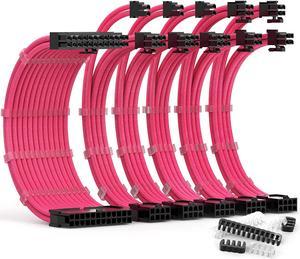 ABNO1 PSU Cable Extension Kit 30CM Length with Two Sets of Cable Combs,1x24Pin/2x8Pin(4+4)/3x8Pin(6P+2P) PC Sleeved Cable for ATX Power Supply (Pink) (A-11)