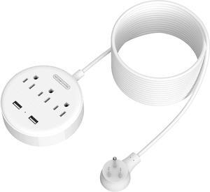 Extension Cord 25ft, NTONPOWER Power Strip with Long Extension Cord, 3 Outlet 2 USB Compact Desktop Charging Station Wall Mount for TV Living Room, Dorm, Office and Nightstand - White