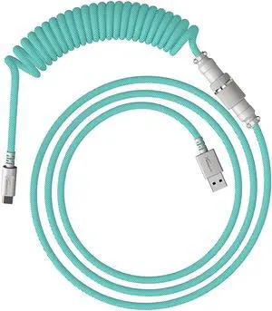 HyperX Coiled Cable - Durable Coiled Cable, Stylish Design, 5-Pin Aviator Connector, USB-C to USB-A - Light Green/White