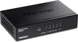 TRENDnet 5-Port Gigabit Desktop Switch, TEG-S51, 5 x Gigabit RJ-45 Ports, Ethernet Splitter, 10Gbps Switching Capacity, Fanless Design, Metal Enclosure, Lifetime Protection, Black