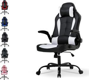 Cheap Video Game Chair, PC Gaming Chair Ergonomic Computer Game Chair with Headrest and Lumbar Support Adjustable Armrest PU Leather High Back Racing Swivel Office Chair for Adults Kids White