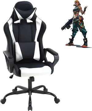 Gaming Chair High Back Computer Chair Racing Office Chair with Lumbar Support, Ergonomic PU Leather Gaming Desk Chair Swivel Rolling Task Game Chair for Home Office - White Gaming Chair High Back Computer Chair Racing Office Chair with Lumbar Support, Ergonomic PU Leather Gaming Desk Chair Swivel Rolling Task Game Chair for Home Office - White
