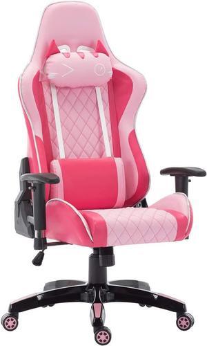 chairus Pink Gaming Chair Racing Computer Desk Game Chair Ergonomic Backrest Reclining Office Chair with Lumbar Pillow and Cute Kitty Headrest