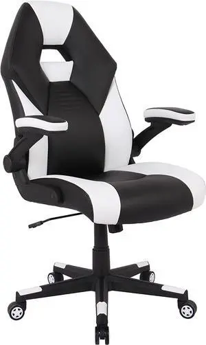 RS Gaming RGX Faux Leather High-Back Gaming Office Chair, Black/White, BIFMA Compliant