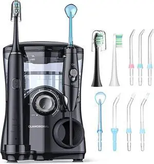 Electric Toothbrush and Water Flosser,600ML Oral Irrigator Water Flosser with 7 Jet Tips,10 Adjustable Water Pressure,Sonic Electric Toothbrush with 2 Brush Heads,5 Modes(Black)