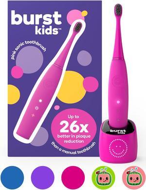 BURSTkids Kids Electric Toothbrush, Soft Bristle Kid & Toddler Toothbrush, 2-Minute Timer, Rechargeable Battery, Easy-Grip Silicone Handle, 2 Brush Modes for Healthy Smiles, Ages 3+, Pink