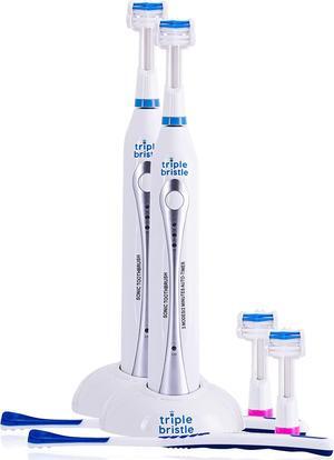 Triple Bristle Original Sonic Toothbrush | Rechargeable 31,000 VPM Tooth Brush | Patented 3 Head Design | Angled Bristles Clean Each Tooth | Dentist Created & Approved | Triple Bristle Original 2 Pack