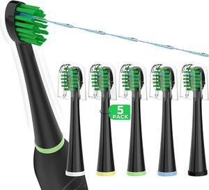 Replacement Toothbrush Heads for Water Pik Sonic Fusion (SF-01 / SF-02 / SF-03 / SF-04), Compact, with Covers, 5 Count, Black