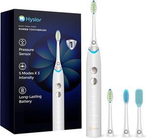 Hyslor Electric Toothbrush, Sonic Electric Toothbrush for Adults, 330 Days on Single Charge, 5 Modes & 3 Intensity Levels, Pressure Sensor, 2-Minute Timer, 30-Second Interval, Smart Memory Mode, IPX7