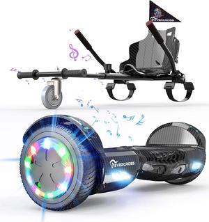 EVERCROSS Hoverboard, Hoverboard for Adults, Hoverboard with Seat Attachment, 6.5" Hover Board Self Balancing Scooter with Bluetooth Speaker & LED Lights, Suit for Adults and Kids Black