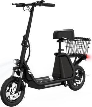 EVERCROSS ES2 Electric Scooter for Adults, 12" Fat Tire Electric Scooter with Seat, 400W 18.6Mph 22~28Miles Long Range Folding Commuter E-Scooter with Basket