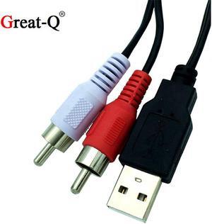 5FT USB A Male To 2 Rca Phono Male AV Cable Lead PC TV AUX Audio Video Adapter 1.5M