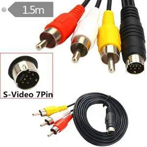 MIDI S Video 7Pin plug to 3 RCA male Audio Video Cable for PC Laptop TV 1.5m