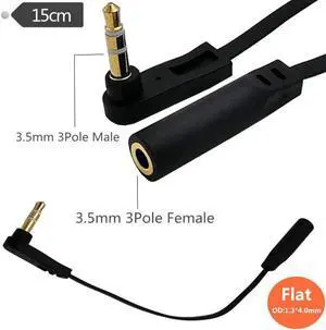 15CM  3.5mm Angle Mini Plug Stereo Flat Audio Headphone Extension cable