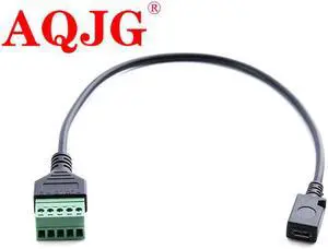 Solderless USB micro5p female to green terminal screw wiring 5 core wire transmission data charging extension cable