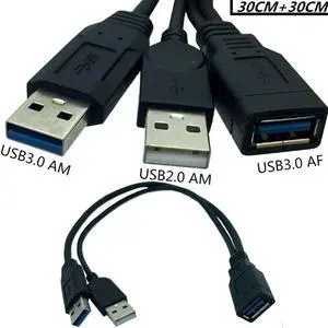 USB 3.0 extension mobile hard disk DATA cable female to 2 USB public cable strengthen the power supply