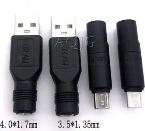 1PCS Micro USB / USB 2.0 Male to DC 3.5*1.35 / 4.0*1.7 mm Female Plug Jack Converter Laptop Adapter Connector