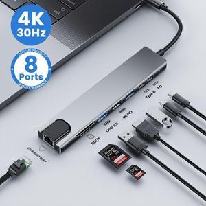 USB C HUB Type C Splitter To HDMI 4K Thunderbolt 3 Docking Station Laptop Adapter With PD SD TF RJ45 For Macbook Air M1 iPad Pro Color: empty gray (11 in1 PD RJ45)