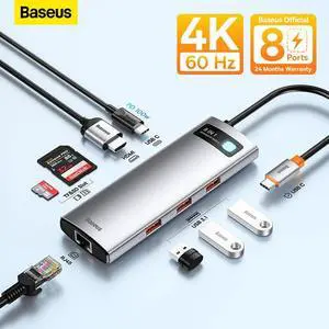 Baseus USB C HUB Type C to HDMI-compatible USB 3.1 Adapter Ethernet Port Docking Station for MacBook  Air M1 M2 USB Splitter Color: light blue (4-in-1 4 USB 3.0)