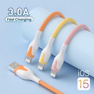 Soft Silicone USB Cable For iPhone 14 13 12 11 Pro Max XR XS 8 7 3A Fast Charging Mobile Phones Charger Cable Data Cord Wire 1m (Pink For iPhone)