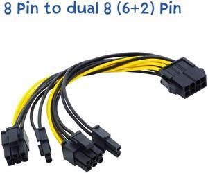 CPU 8pin to 2-port PCIE 8pin Dual PCI-Express 6+2pin Y Splitter Miner GPU Graphics Card Power Supply Cable Cord 18AWG 20CM    (6Pin to Dual 8Pin)