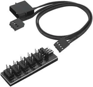 1 PCS All Black Sleeved 5 Way PWM Splitter Hub for 12V Computer Fans(0.4m)