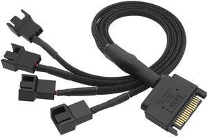 Black Sleeved 4Pin IDE Molex to 4 x 4 Pin PWM Fan Power Splitter Cable, Cooler Cooling PWM Fan Cable
