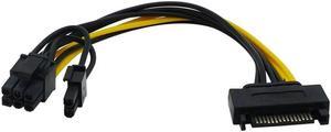 15 Pin SATA Male to 8 Pin (6+2) PCI-e Power Supply Cable 15Pin SATA to 8Pin PCI Express Adapter for Graphics Video Card 8 inch